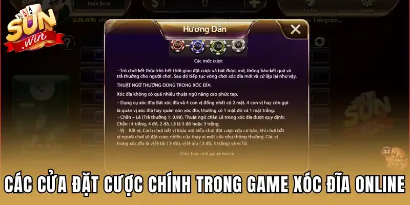 Các cửa đặt cược chính trong game xóc đĩa online