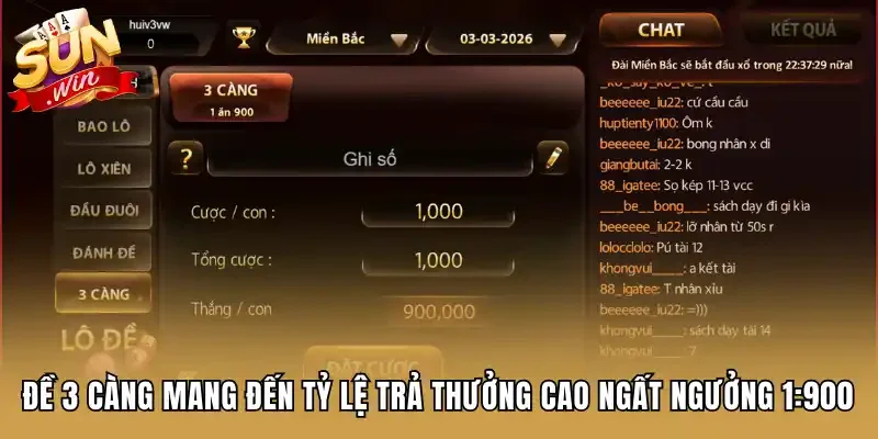 Đề 3 càng mang đến tỷ lệ trả thưởng cao ngất ngưởng 1:900